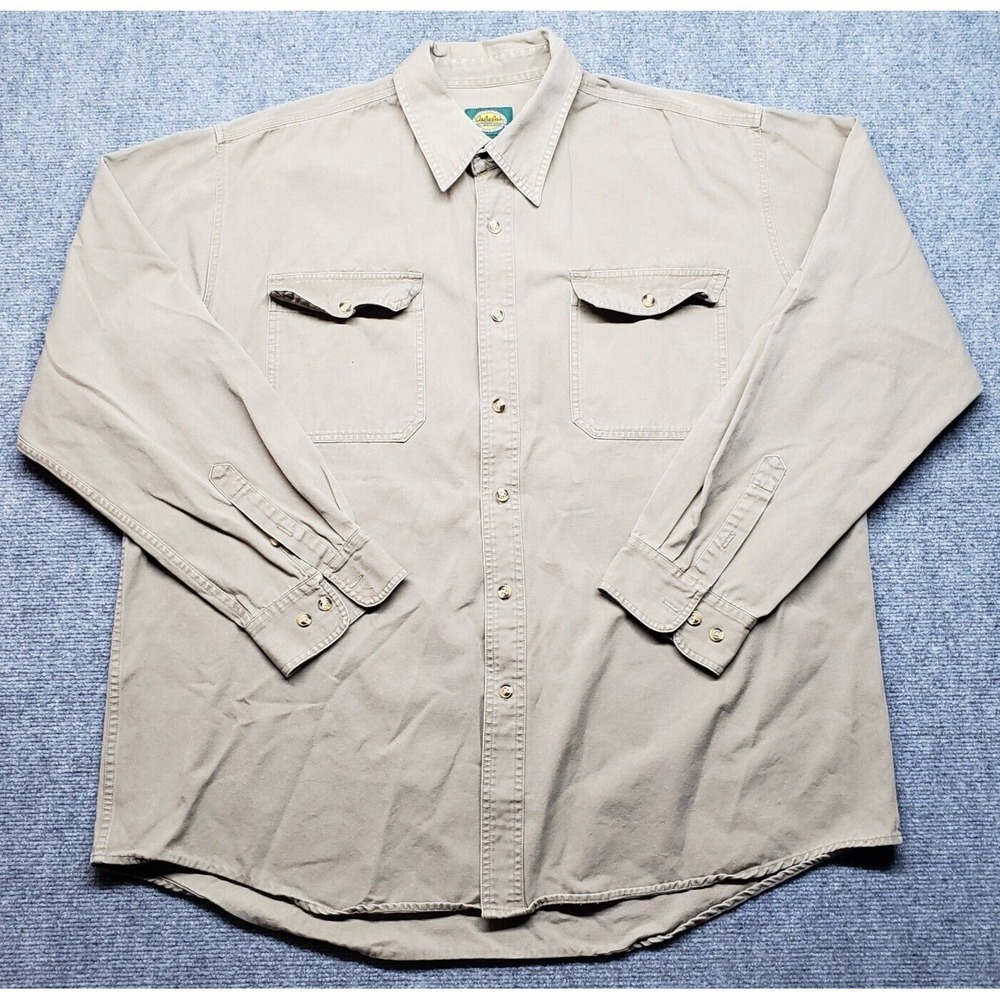 Cabelas Outdoor Gear Shirt Mens 2XL Tall Beige Cotton Long Sleeve Button Up